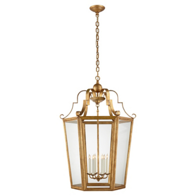 Francoise XL Lantern in Gilded Iron with Clear Glass